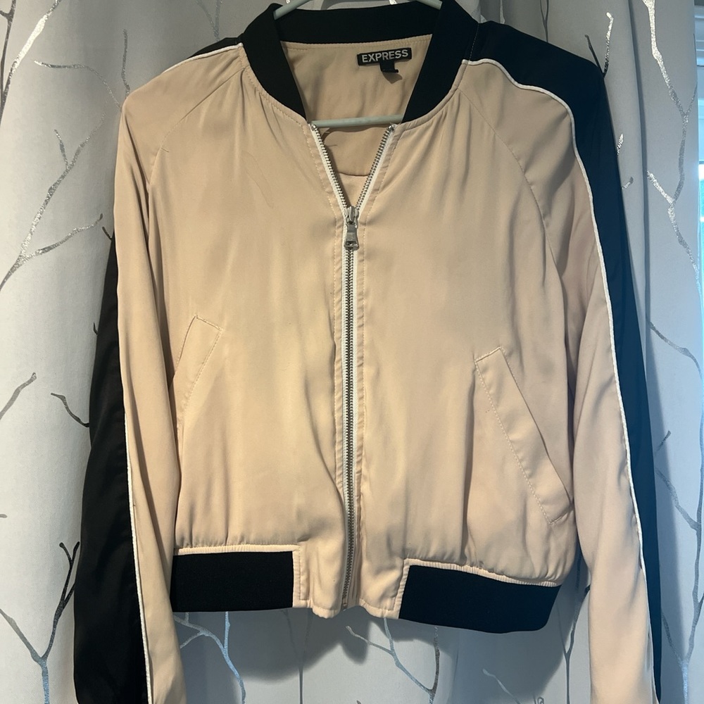 Express Cropped Vintage Bomber Cream with Black Detail